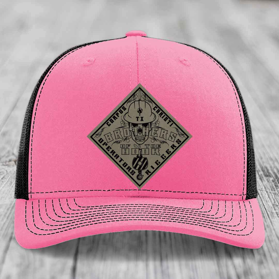 Brothers of the Hook (Corpus Christi) - Leather Patch Hat - Light Brown to Black Patch - Richardson 112 Snapback Trucker Hat