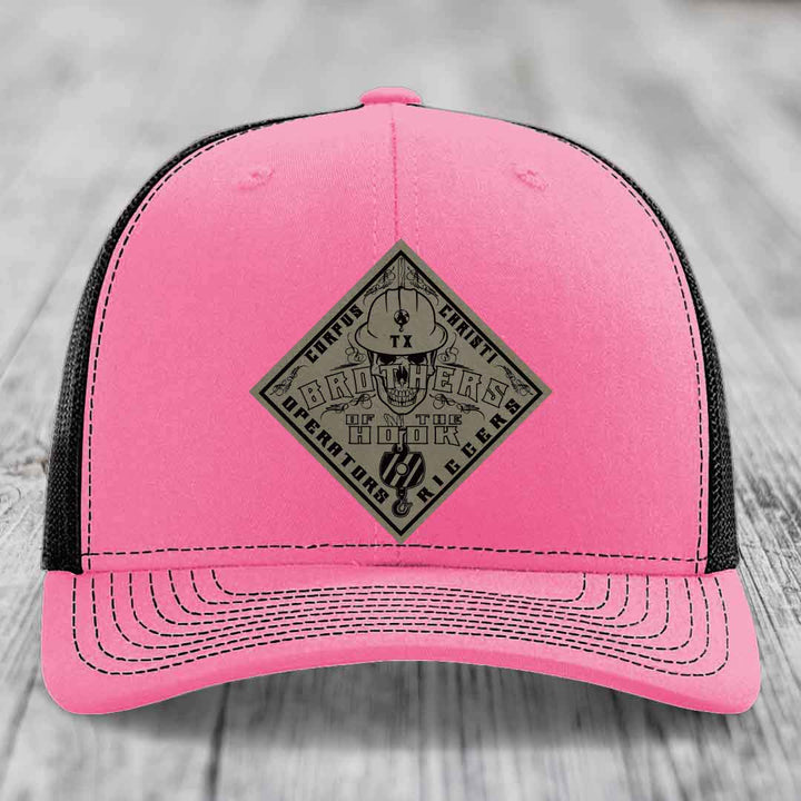 Brothers of the Hook (Corpus Christi) - Leather Patch Hat - Light Brown to Black Patch - Richardson 112 Snapback Trucker Hat