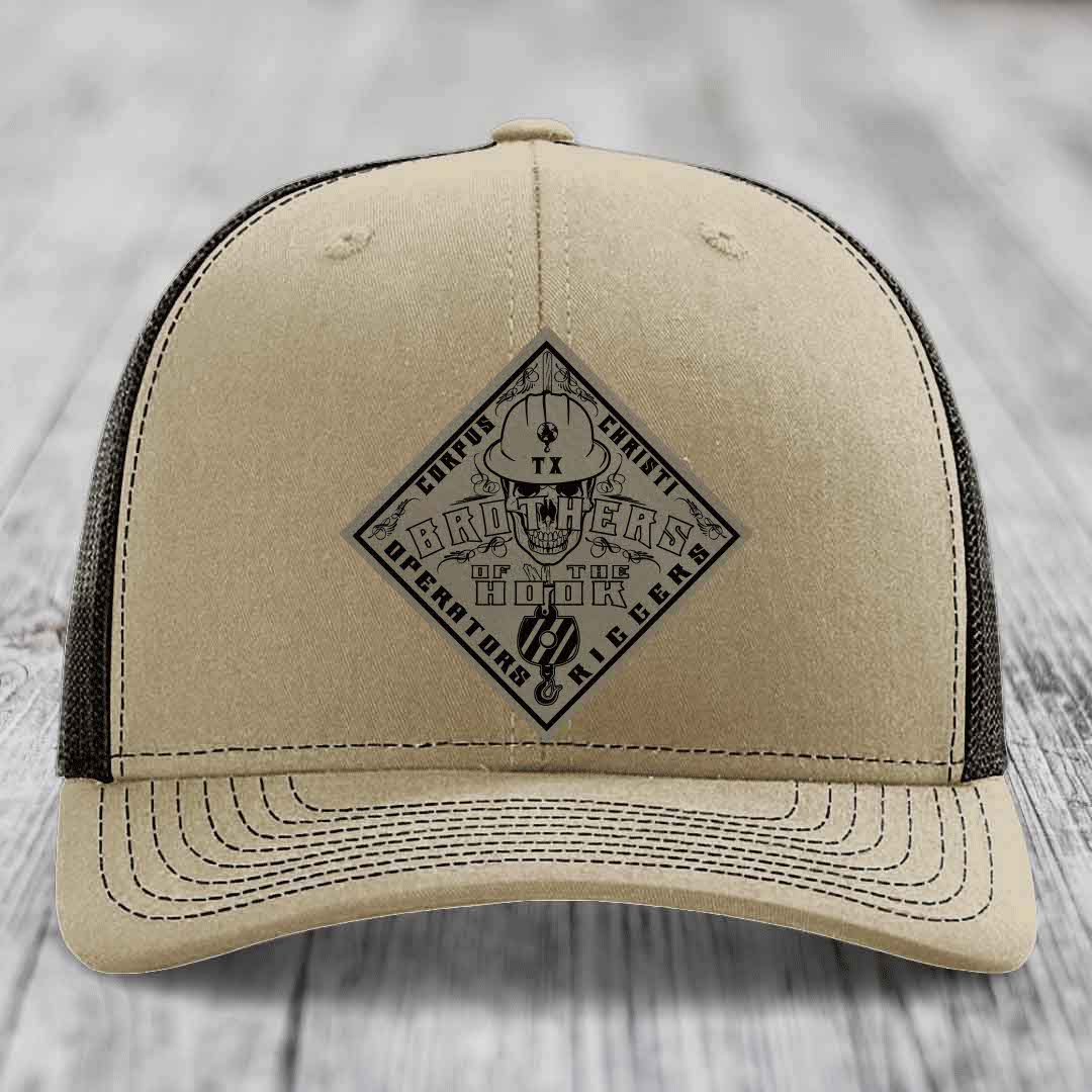 Brothers of the Hook (Corpus Christi) - Leather Patch Hat - Light Brown to Black Patch - Richardson 112 Snapback Trucker Hat