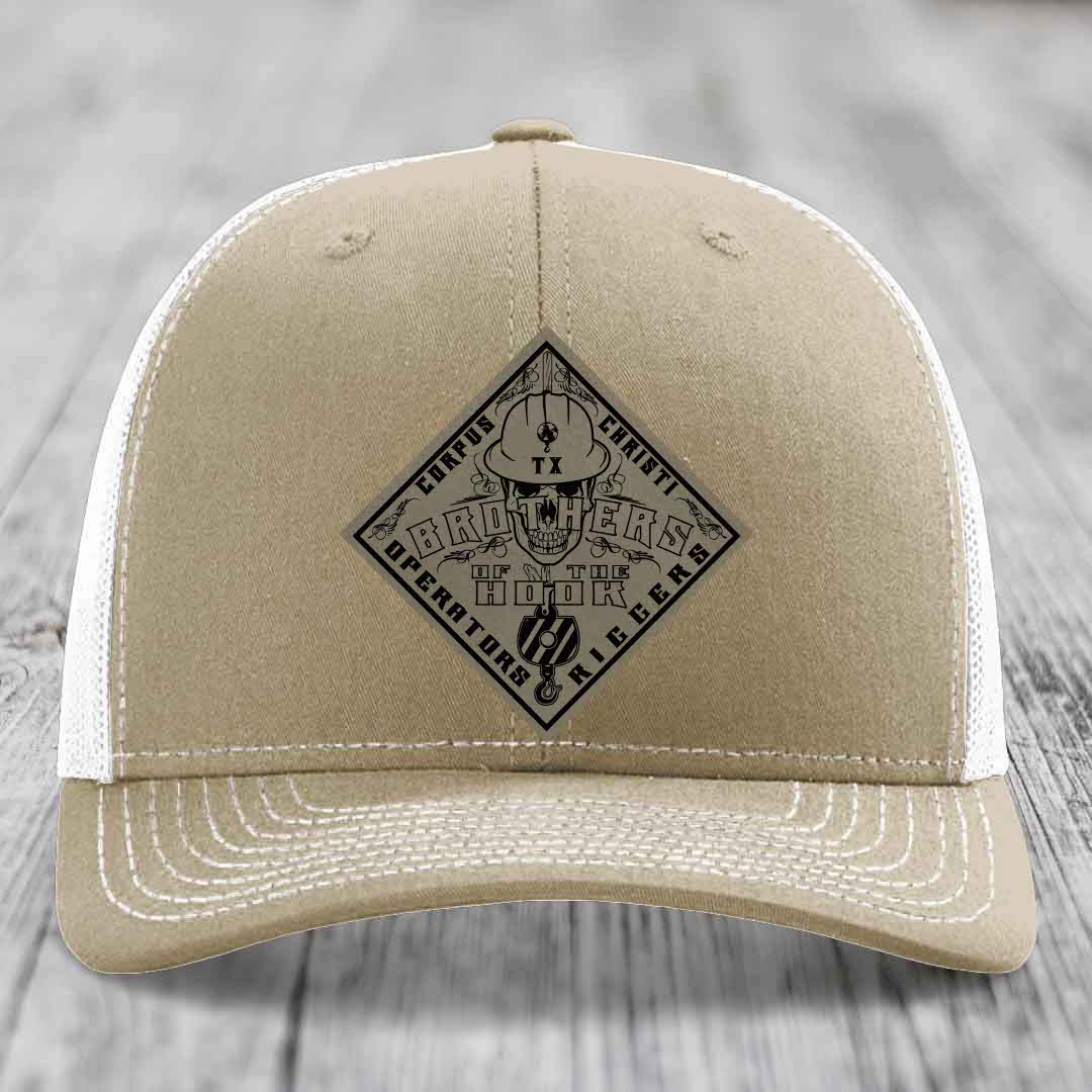 Brothers of the Hook (Corpus Christi) - Leather Patch Hat - Light Brown to Black Patch - Richardson 112 Snapback Trucker Hat