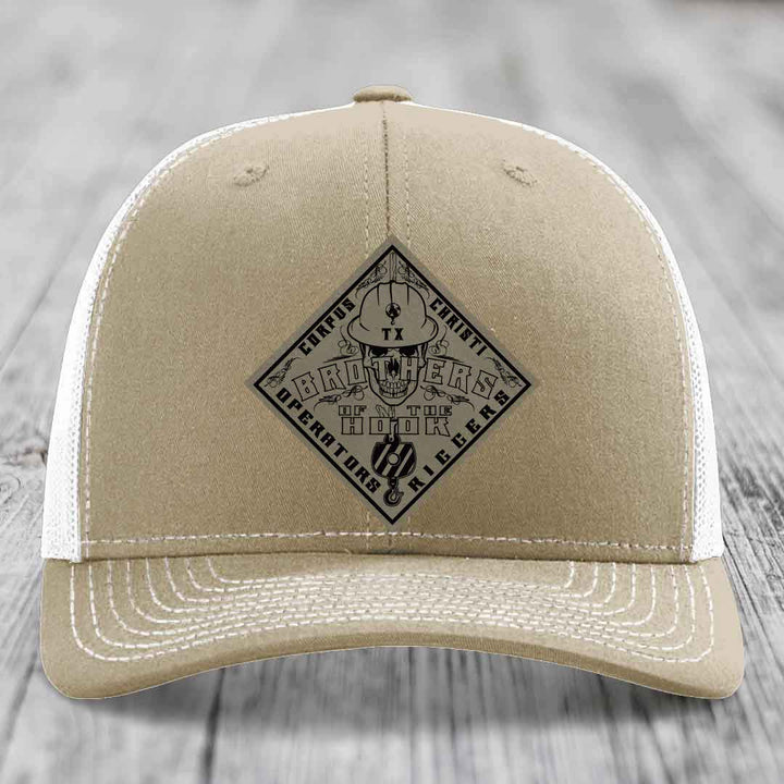 Brothers of the Hook (Corpus Christi) - Leather Patch Hat - Light Brown to Black Patch - Richardson 112 Snapback Trucker Hat