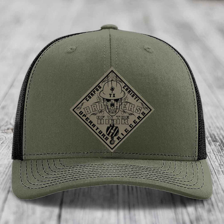 Brothers of the Hook (Corpus Christi) - Leather Patch Hat - Light Brown to Black Patch - Richardson 112 Snapback Trucker Hat