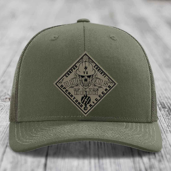 Brothers of the Hook (Corpus Christi) - Leather Patch Hat - Light Brown to Black Patch - Richardson 112 Snapback Trucker Hat