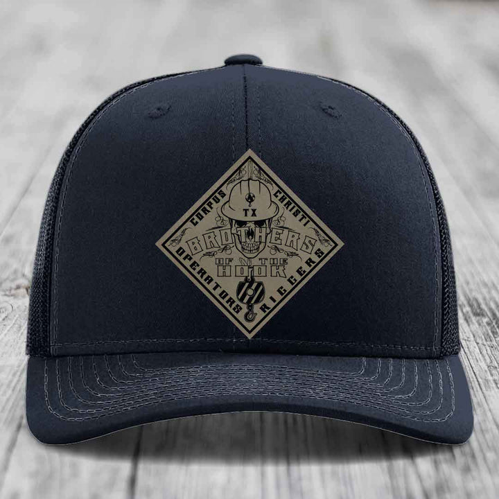 Brothers of the Hook (Corpus Christi) - Leather Patch Hat - Light Brown to Black Patch - Richardson 112 Snapback Trucker Hat