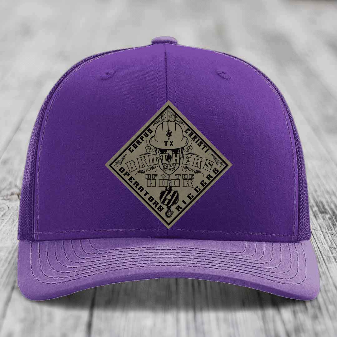 Brothers of the Hook (Corpus Christi) - Leather Patch Hat - Light Brown to Black Patch - Richardson 112 Snapback Trucker Hat