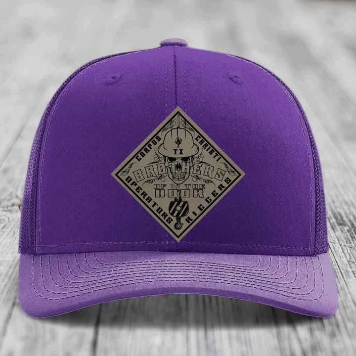Brothers of the Hook (Corpus Christi) - Leather Patch Hat - Light Brown to Black Patch - Richardson 112 Snapback Trucker Hat