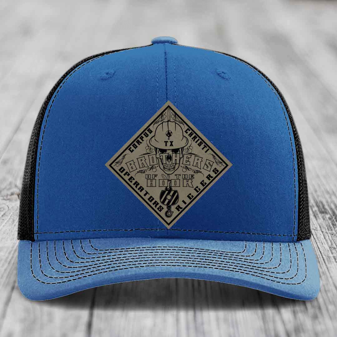 Brothers of the Hook (Corpus Christi) - Leather Patch Hat - Light Brown to Black Patch - Richardson 112 Snapback Trucker Hat