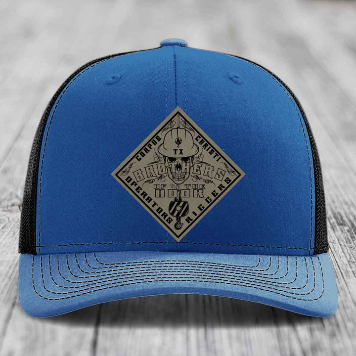 Brothers of the Hook (Corpus Christi) - Leather Patch Hat - Light Brown to Black Patch - Richardson 112 Snapback Trucker Hat