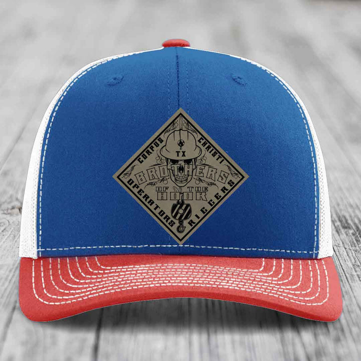 Brothers of the Hook (Corpus Christi) - Leather Patch Hat - Light Brown to Black Patch - Richardson 112 Snapback Trucker Hat