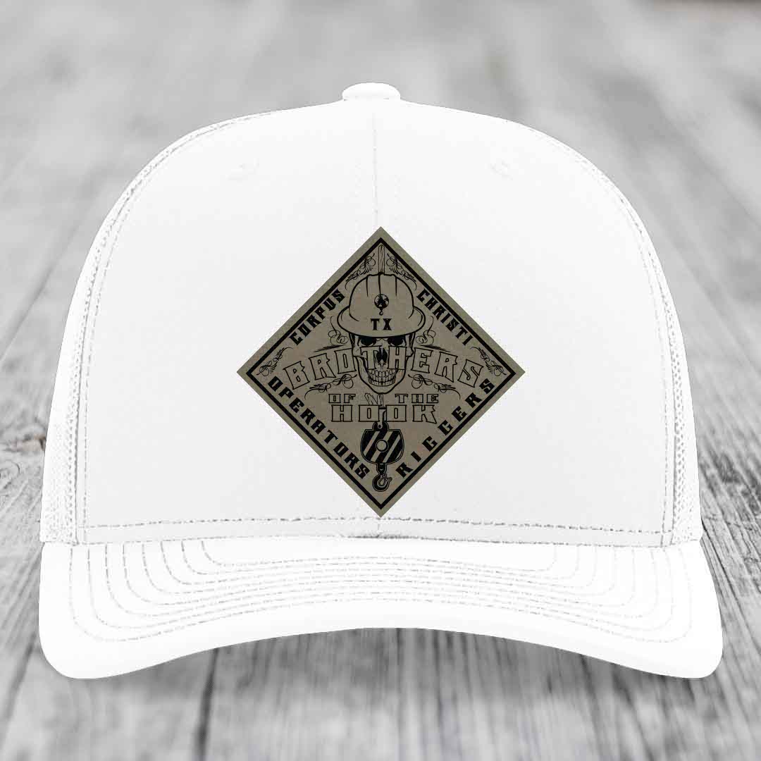 Brothers of the Hook (Corpus Christi) - Leather Patch Hat - Light Brown to Black Patch - Richardson 112 Snapback Trucker Hat