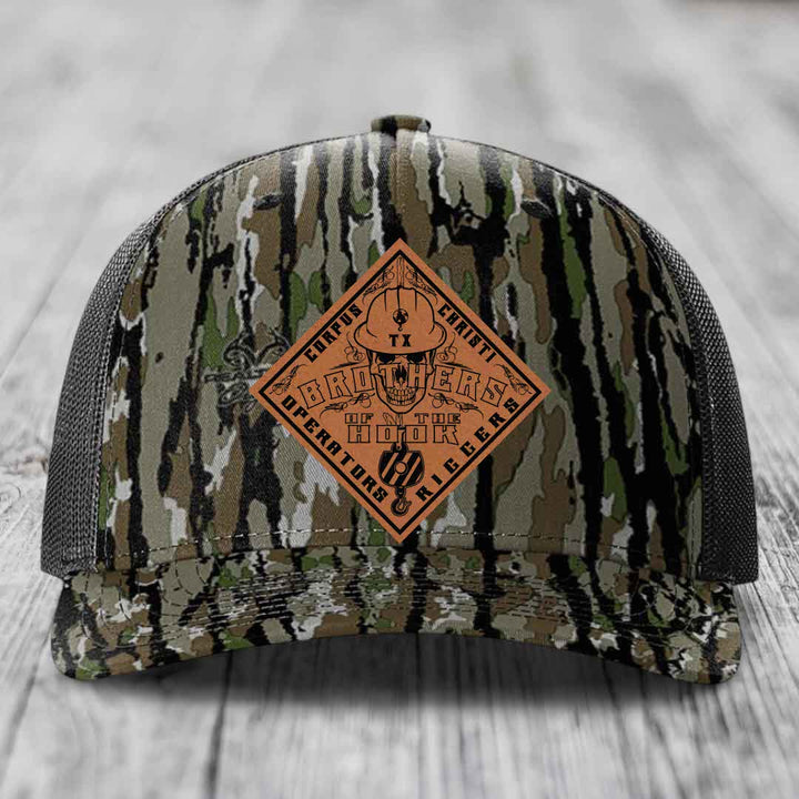 Brothers of the Hook (Corpus Christi) - Leather Patch Hat - Rawhide to Black Patch - Richardson 112PFP Snapback Trucker Hat