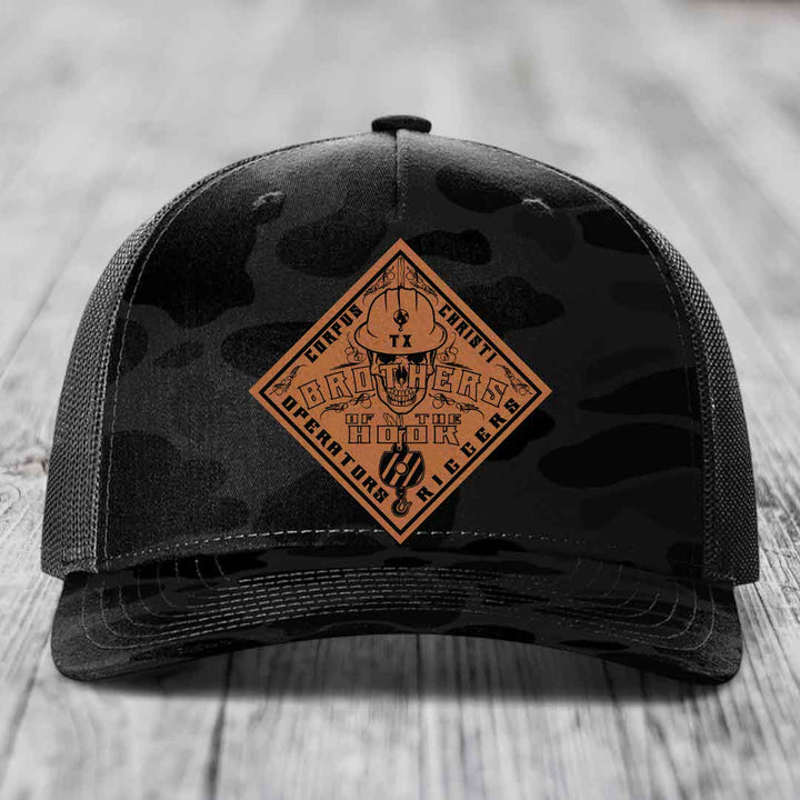 Brothers of the Hook (Corpus Christi) - Leather Patch Hat - Rawhide to Black Patch - Richardson 112PFP Snapback Trucker Hat