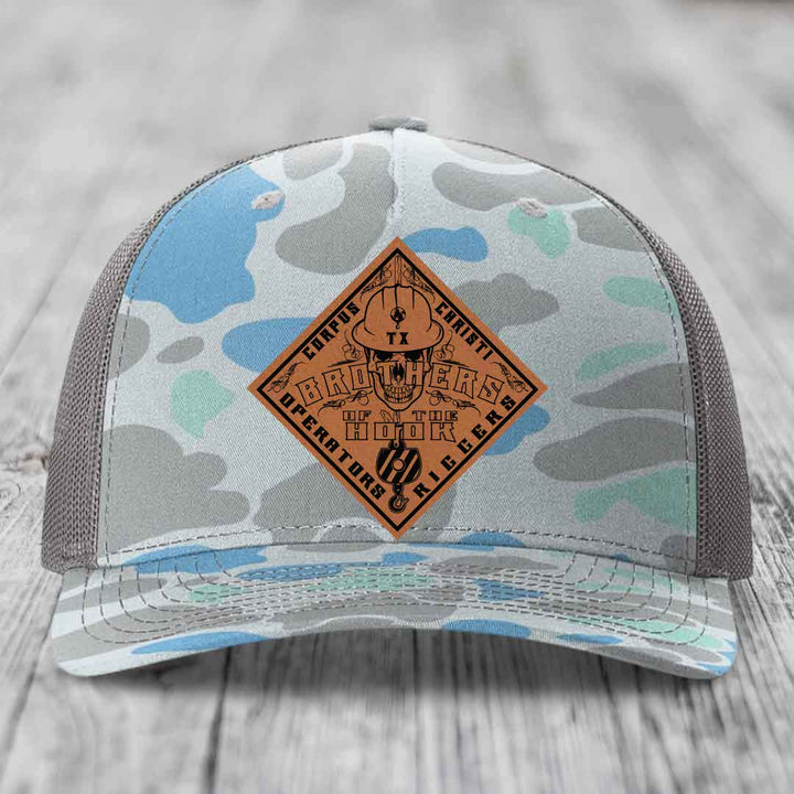 Brothers of the Hook (Corpus Christi) - Leather Patch Hat - Rawhide to Black Patch - Richardson 112PFP Snapback Trucker Hat