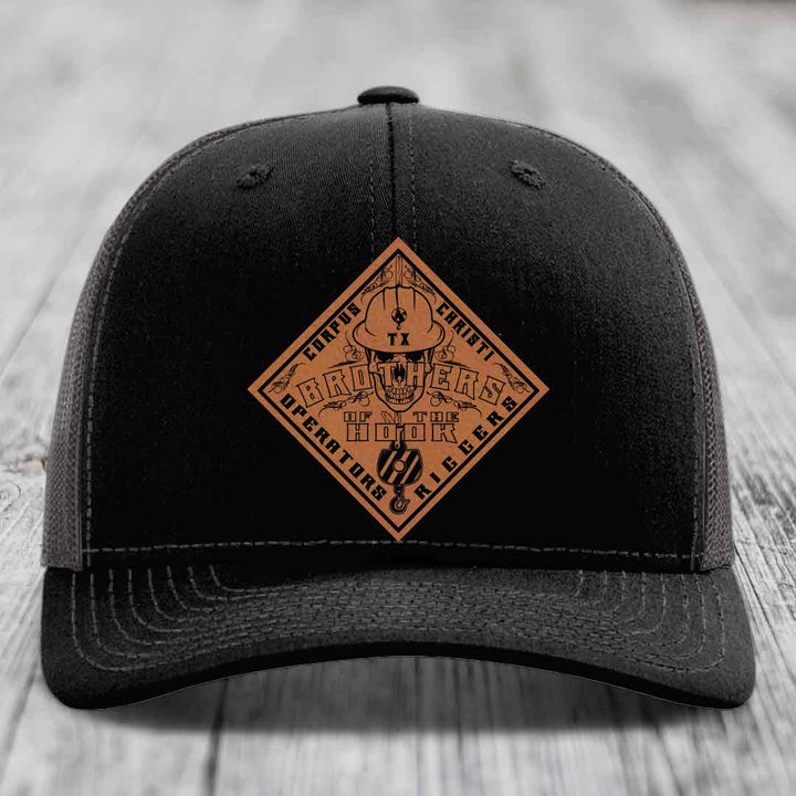 Brothers of the Hook (Corpus Christi) - Leather Patch Hat - Rawhide to Black Patch - Richardson 112 Snapback Trucker Hat