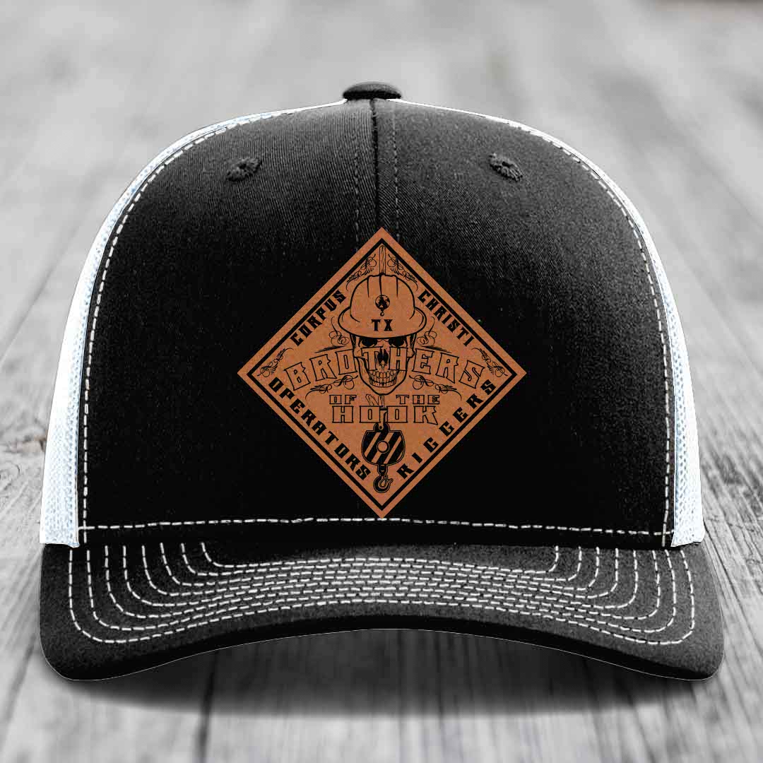 Brothers of the Hook (Corpus Christi) - Leather Patch Hat - Rawhide to Black Patch - Richardson 112 Snapback Trucker Hat