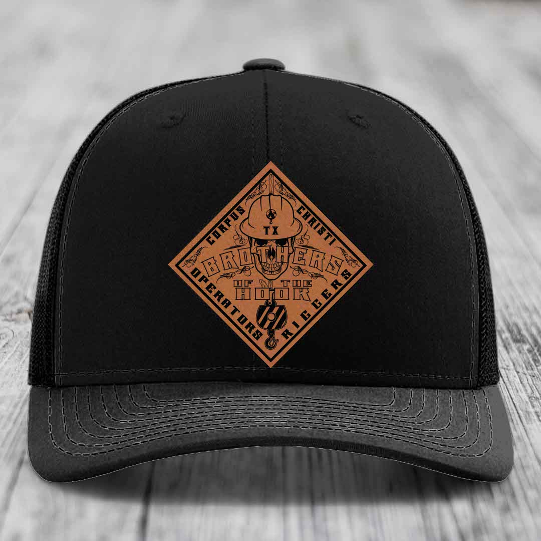 Brothers of the Hook (Corpus Christi) - Leather Patch Hat - Rawhide to Black Patch - Richardson 112 Snapback Trucker Hat