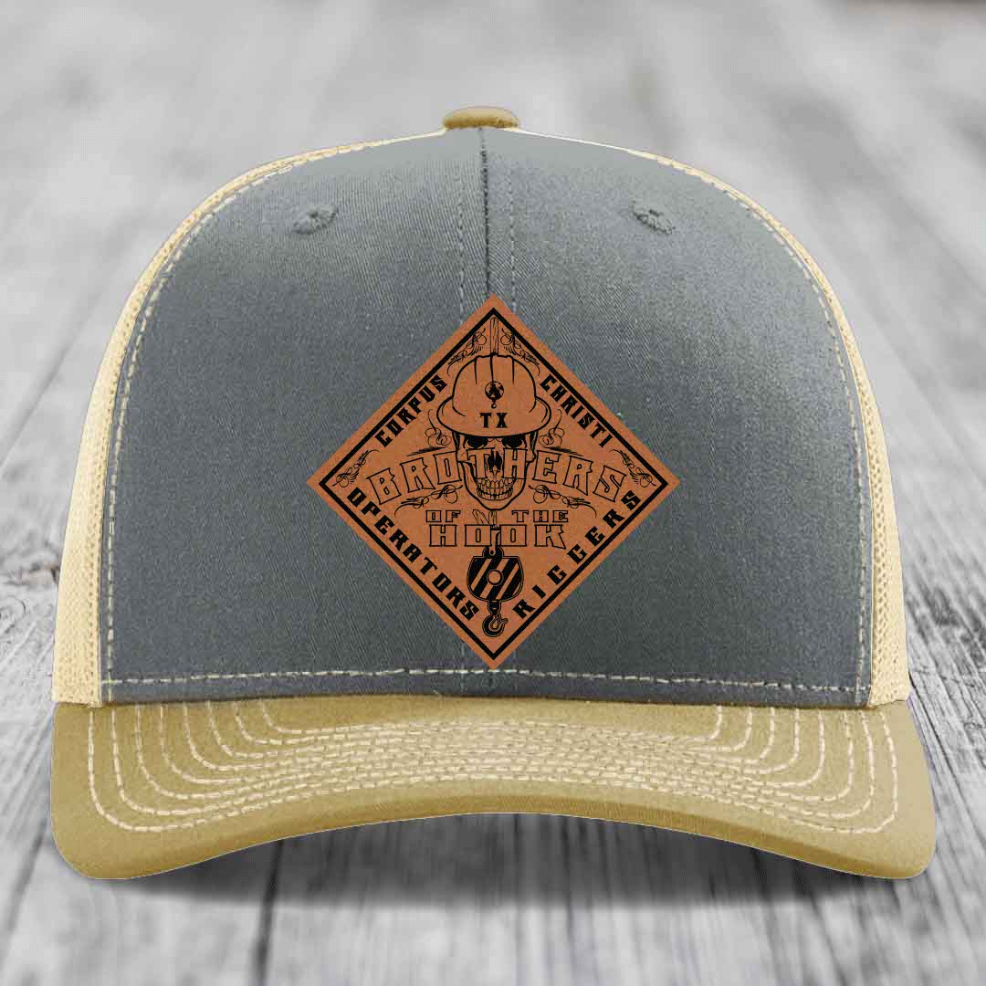 Brothers of the Hook (Corpus Christi) - Leather Patch Hat - Rawhide to Black Patch - Richardson 112 Snapback Trucker Hat