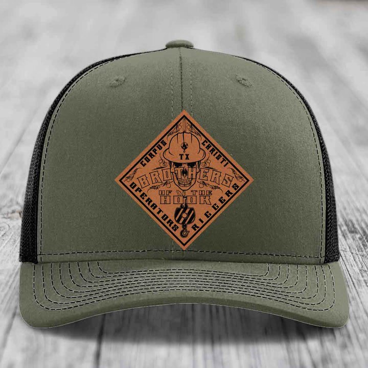 Brothers of the Hook (Corpus Christi) - Leather Patch Hat - Rawhide to Black Patch - Richardson 112 Snapback Trucker Hat