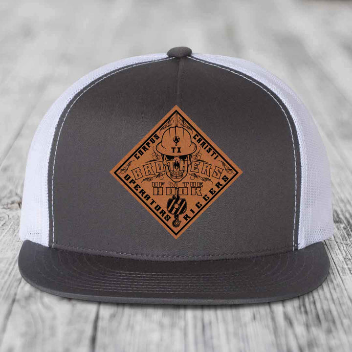 Brothers of the Hook (Corpus Christi) - Leather Patch Hat - Rawhide to Black Patch - Yupoong 6006 Snapback Flatbill Hat