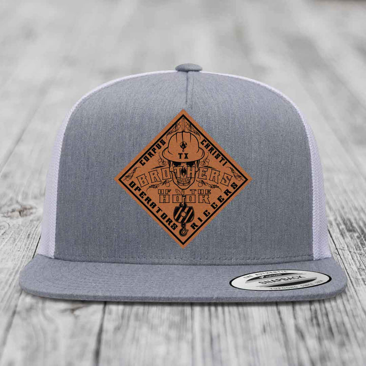 Brothers of the Hook (Corpus Christi) - Leather Patch Hat - Rawhide to Black Patch - Yupoong 6006 Snapback Flatbill Hat