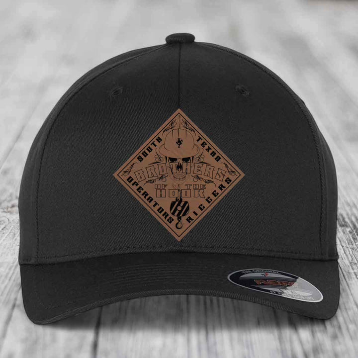 Brothers of the Hook (South Texas) - Leather Patch Hat - Dark Brown to Black Patch - Flexfit 6277 Fitted Hat