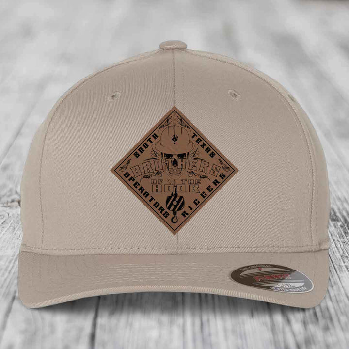 Brothers of the Hook (South Texas) - Leather Patch Hat - Dark Brown to Black Patch - Flexfit 6277 Fitted Hat