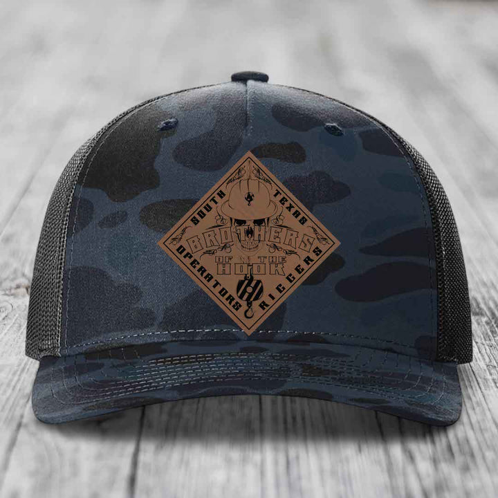 Brothers of the Hook (South Texas) - Leather Patch Hat - Dark Brown to Black Patch - Richardson 112PFP Snapback Trucker Hat
