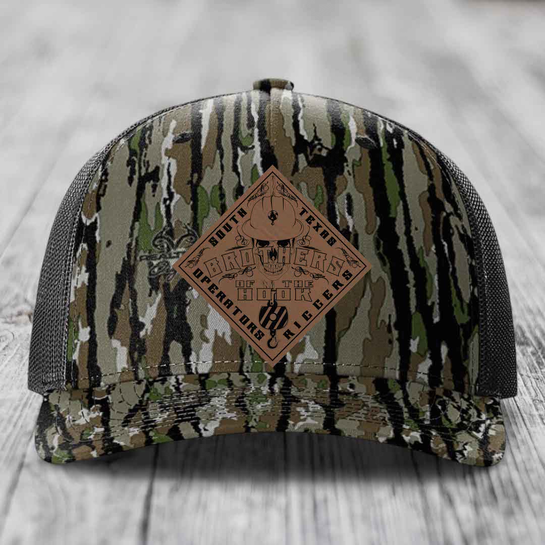 Brothers of the Hook (South Texas) - Leather Patch Hat - Dark Brown to Black Patch - Richardson 112PFP Snapback Trucker Hat