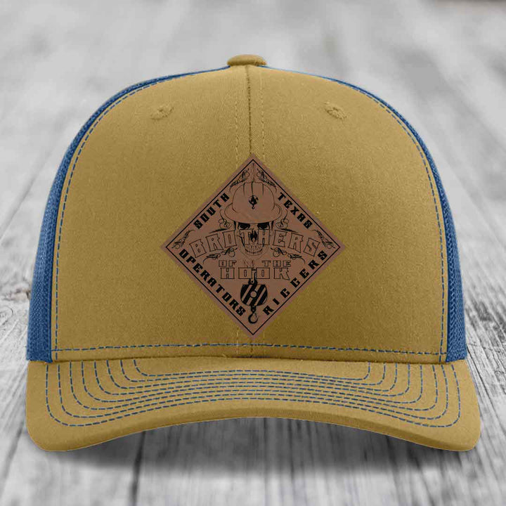 Brothers of the Hook (South Texas) - Leather Patch Hat - Dark Brown to Black Patch - Richardson 112 Snapback Trucker Hat