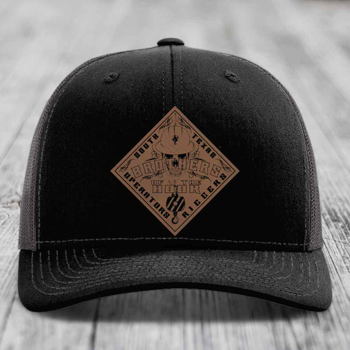 Brothers of the Hook (South Texas) - Leather Patch Hat - Dark Brown to Black Patch - Richardson 112 Snapback Trucker Hat