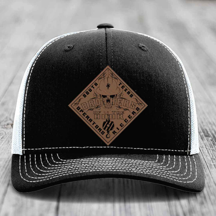 Brothers of the Hook (South Texas) - Leather Patch Hat - Dark Brown to Black Patch - Richardson 112 Snapback Trucker Hat