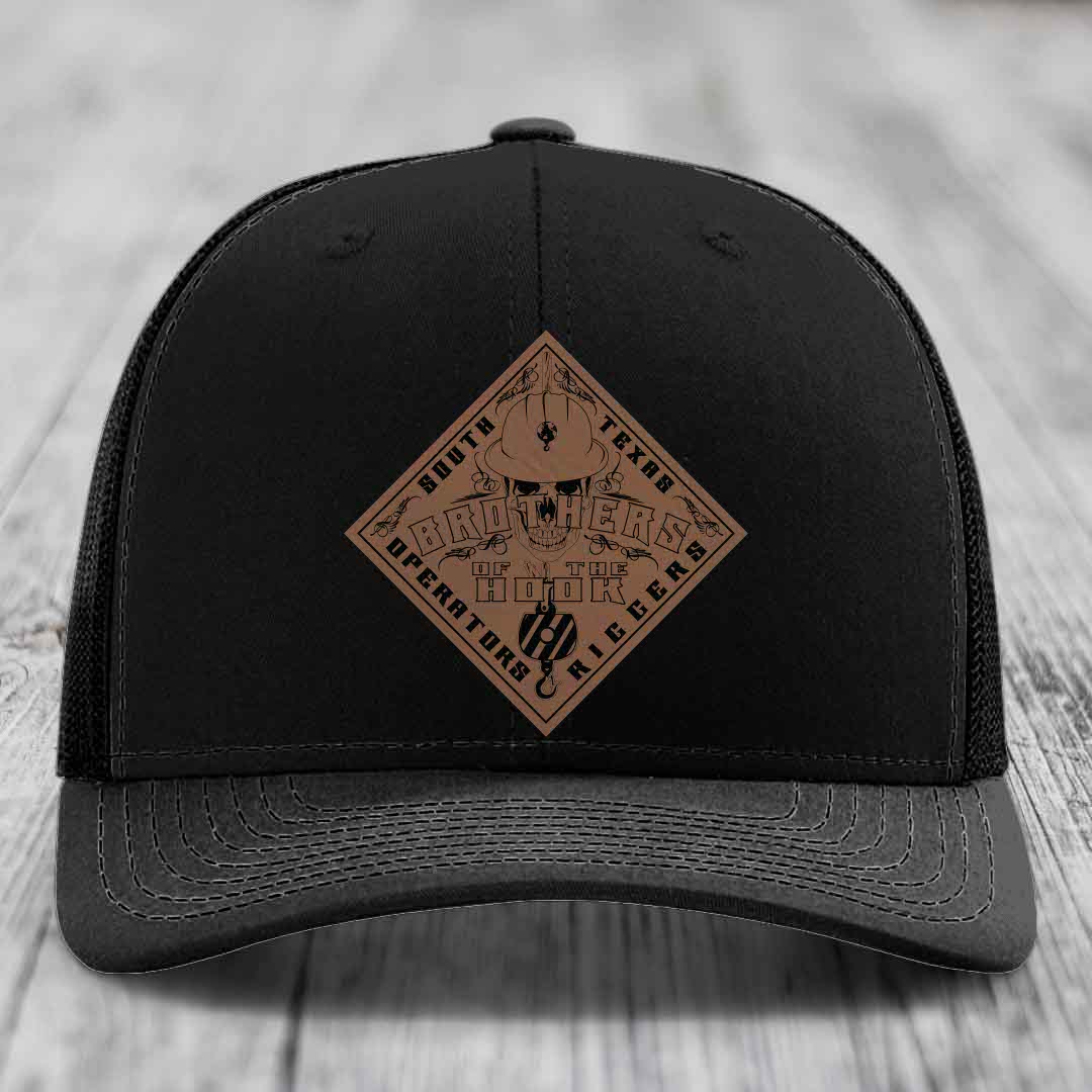 Brothers of the Hook (South Texas) - Leather Patch Hat - Dark Brown to Black Patch - Richardson 112 Snapback Trucker Hat