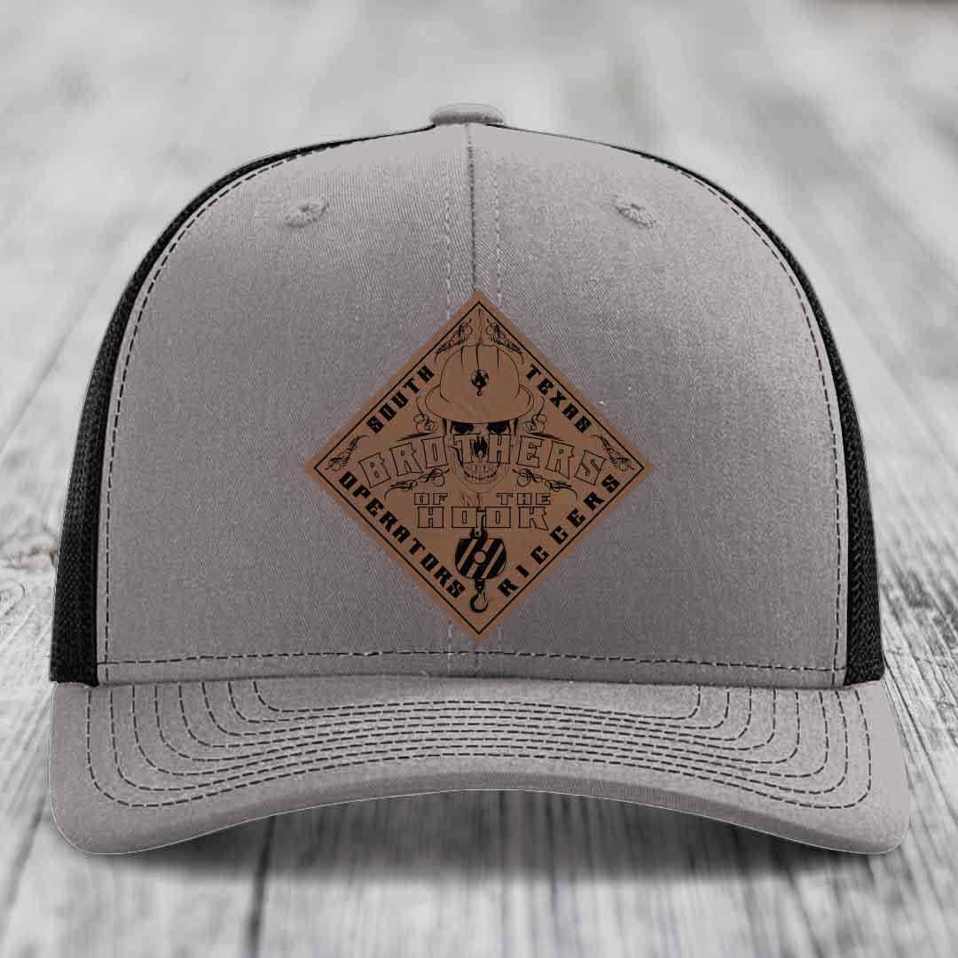 Brothers of the Hook (South Texas) - Leather Patch Hat - Dark Brown to Black Patch - Richardson 112 Snapback Trucker Hat