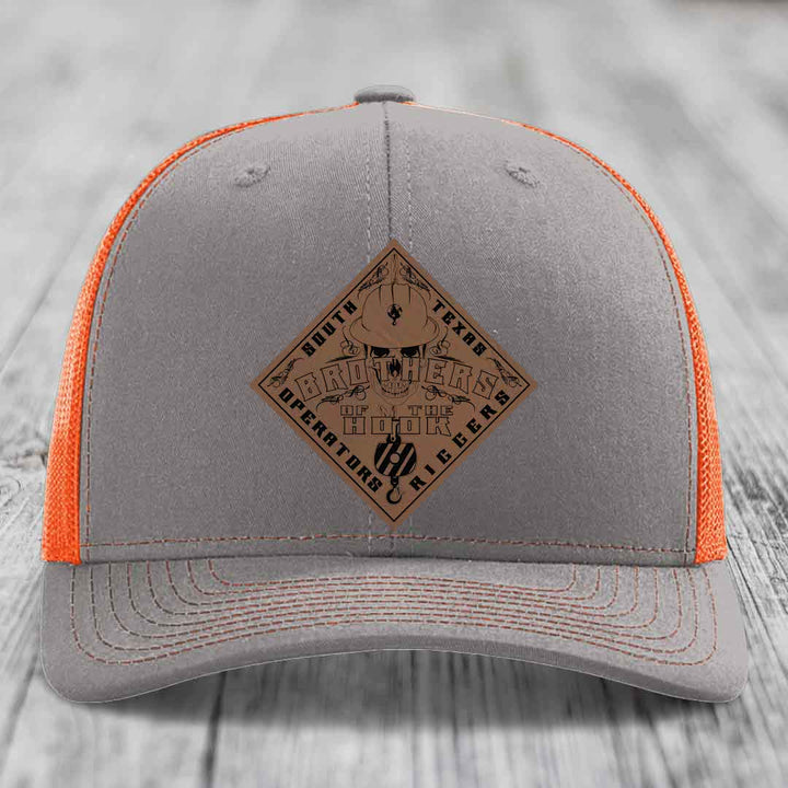 Brothers of the Hook (South Texas) - Leather Patch Hat - Dark Brown to Black Patch - Richardson 112 Snapback Trucker Hat