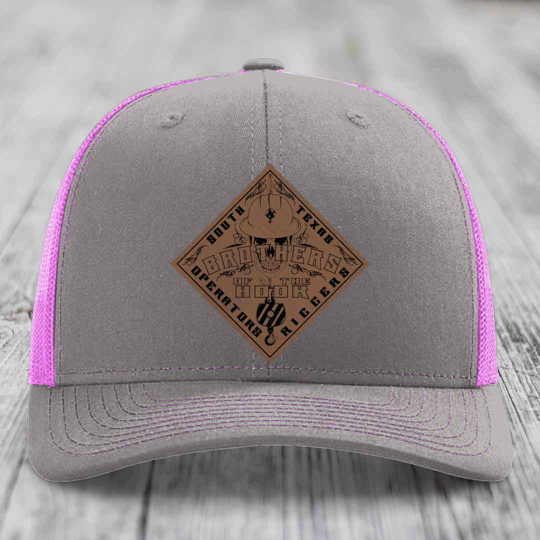 Brothers of the Hook (South Texas) - Leather Patch Hat - Dark Brown to Black Patch - Richardson 112 Snapback Trucker Hat