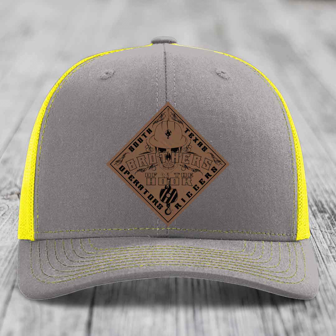 Brothers of the Hook (South Texas) - Leather Patch Hat - Dark Brown to Black Patch - Richardson 112 Snapback Trucker Hat