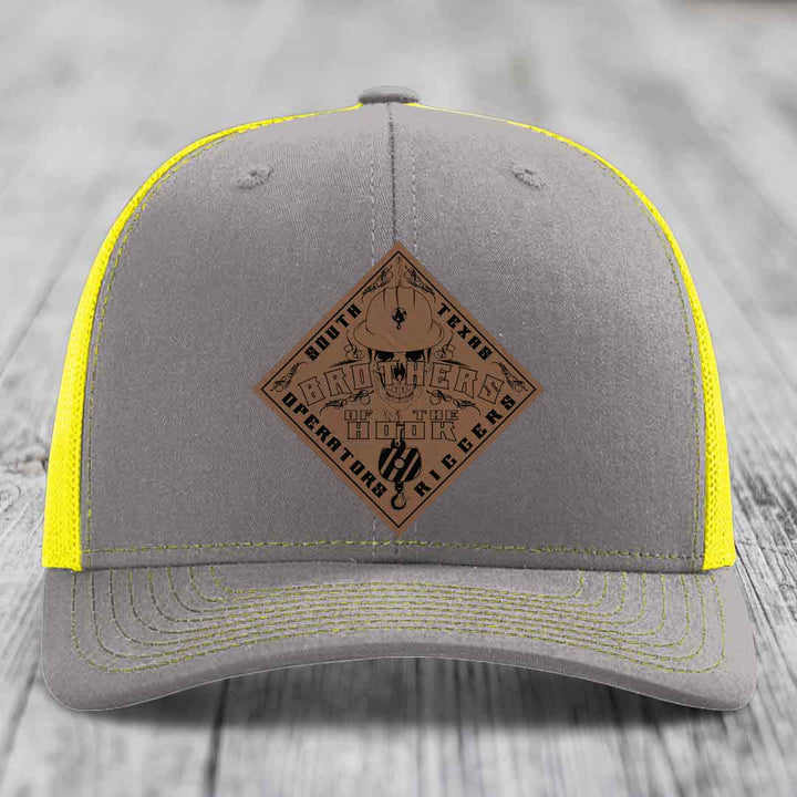 Brothers of the Hook (South Texas) - Leather Patch Hat - Dark Brown to Black Patch - Richardson 112 Snapback Trucker Hat