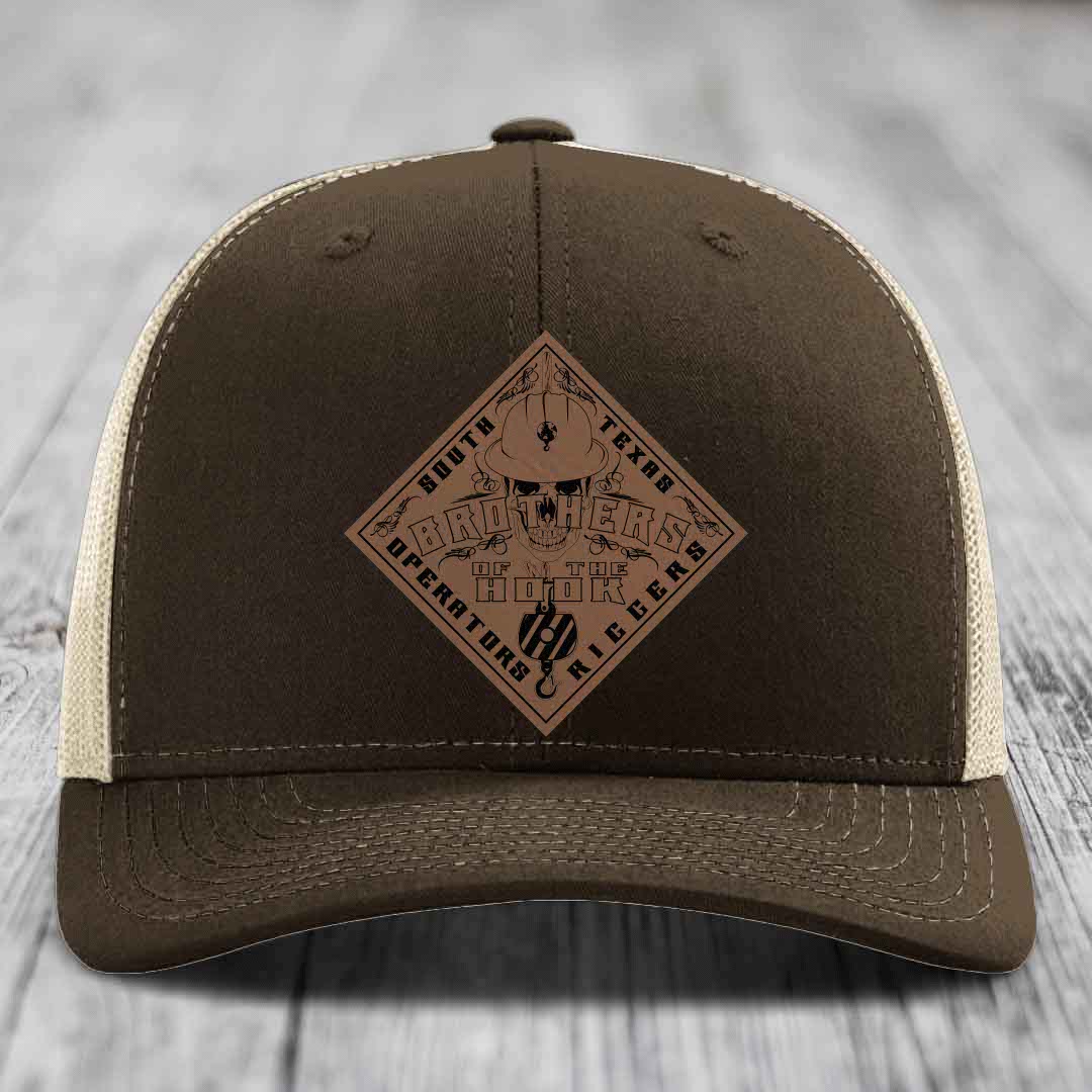 Brothers of the Hook (South Texas) - Leather Patch Hat - Dark Brown to Black Patch - Richardson 112 Snapback Trucker Hat