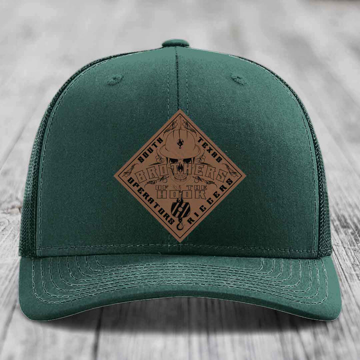 Brothers of the Hook (South Texas) - Leather Patch Hat - Dark Brown to Black Patch - Richardson 112 Snapback Trucker Hat