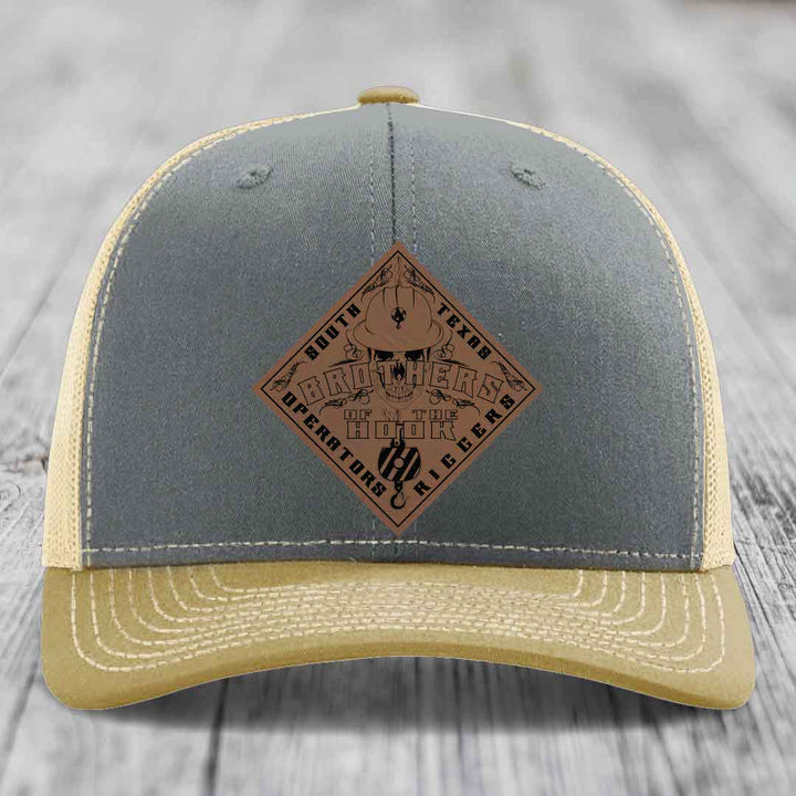 Brothers of the Hook (South Texas) - Leather Patch Hat - Dark Brown to Black Patch - Richardson 112 Snapback Trucker Hat
