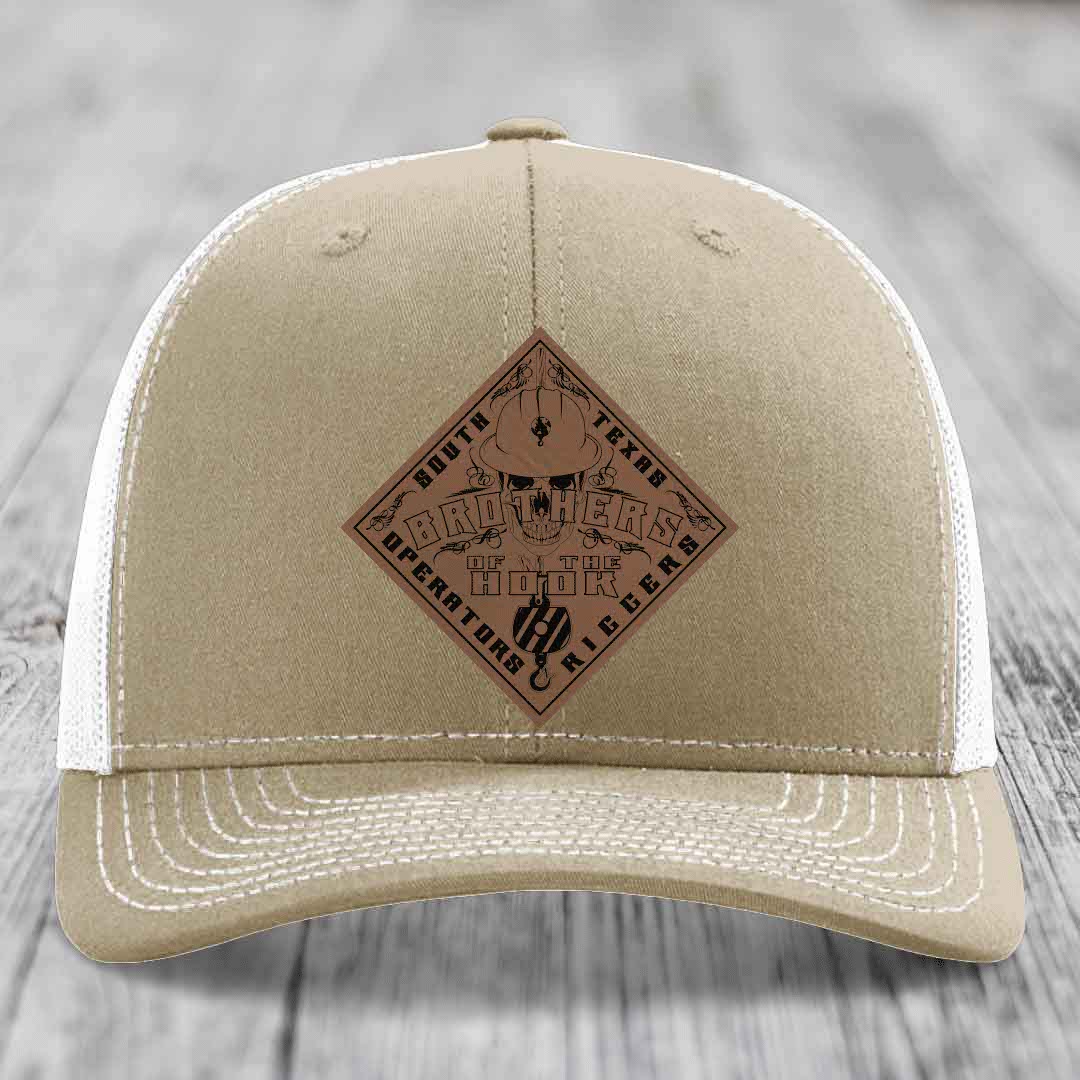 Brothers of the Hook (South Texas) - Leather Patch Hat - Dark Brown to Black Patch - Richardson 112 Snapback Trucker Hat