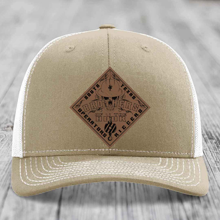 Brothers of the Hook (South Texas) - Leather Patch Hat - Dark Brown to Black Patch - Richardson 112 Snapback Trucker Hat