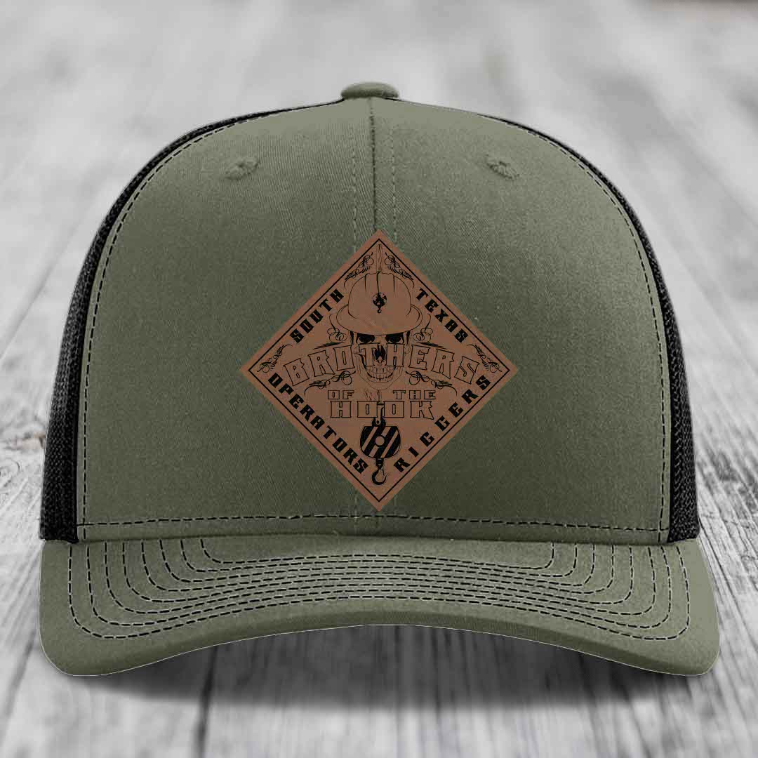 Brothers of the Hook (South Texas) - Leather Patch Hat - Dark Brown to Black Patch - Richardson 112 Snapback Trucker Hat