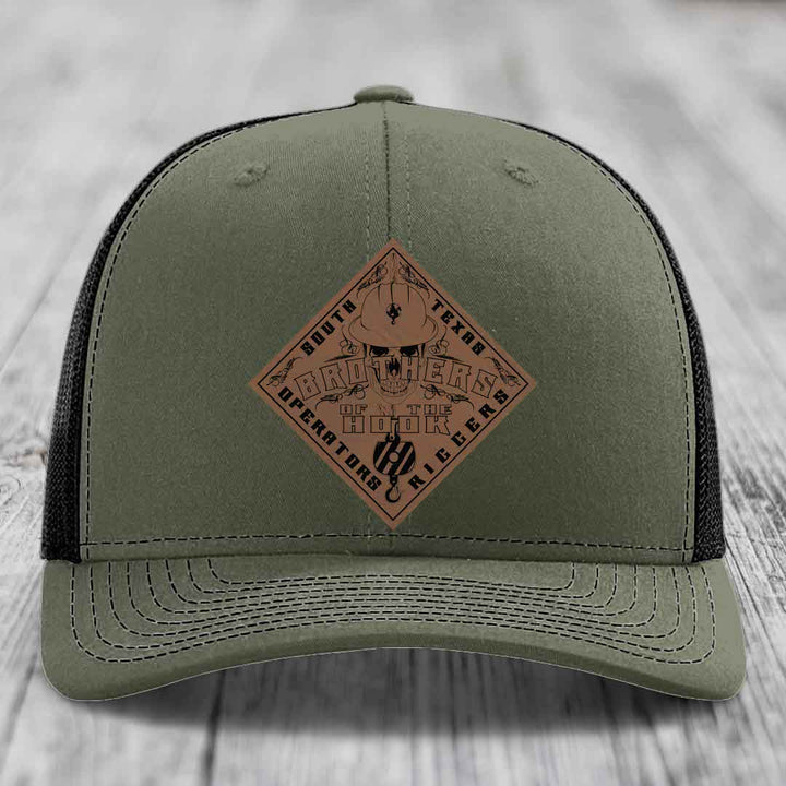 Brothers of the Hook (South Texas) - Leather Patch Hat - Dark Brown to Black Patch - Richardson 112 Snapback Trucker Hat