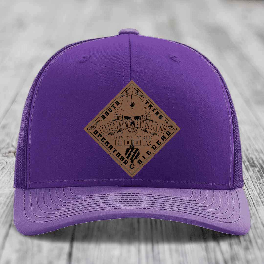 Brothers of the Hook (South Texas) - Leather Patch Hat - Dark Brown to Black Patch - Richardson 112 Snapback Trucker Hat