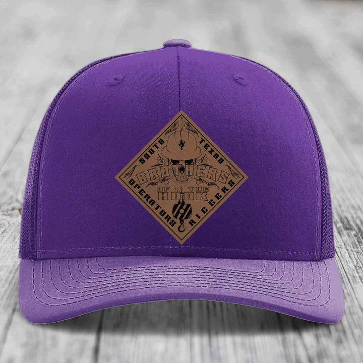 Brothers of the Hook (South Texas) - Leather Patch Hat - Dark Brown to Black Patch - Richardson 112 Snapback Trucker Hat