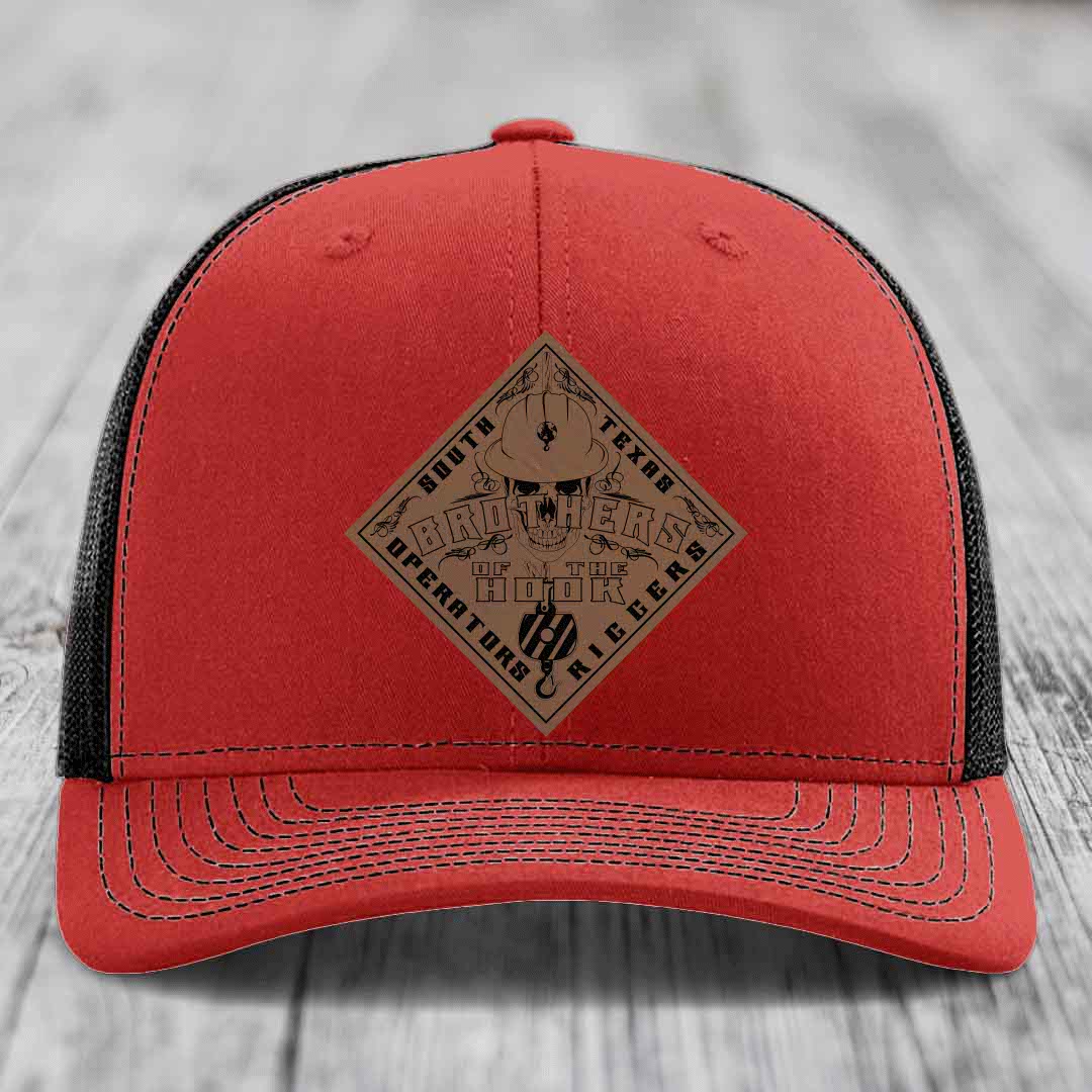 Brothers of the Hook (South Texas) - Leather Patch Hat - Dark Brown to Black Patch - Richardson 112 Snapback Trucker Hat
