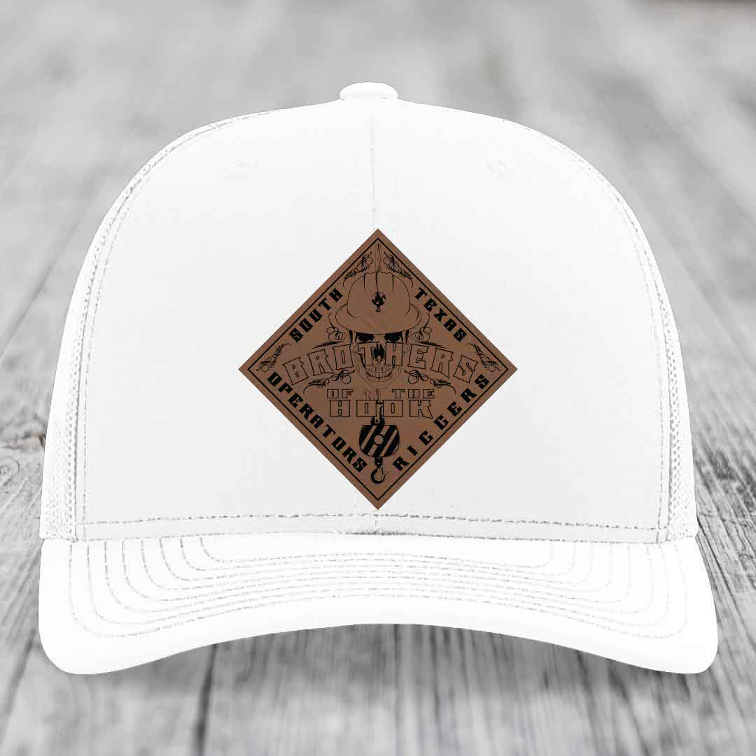 Brothers of the Hook (South Texas) - Leather Patch Hat - Dark Brown to Black Patch - Richardson 112 Snapback Trucker Hat