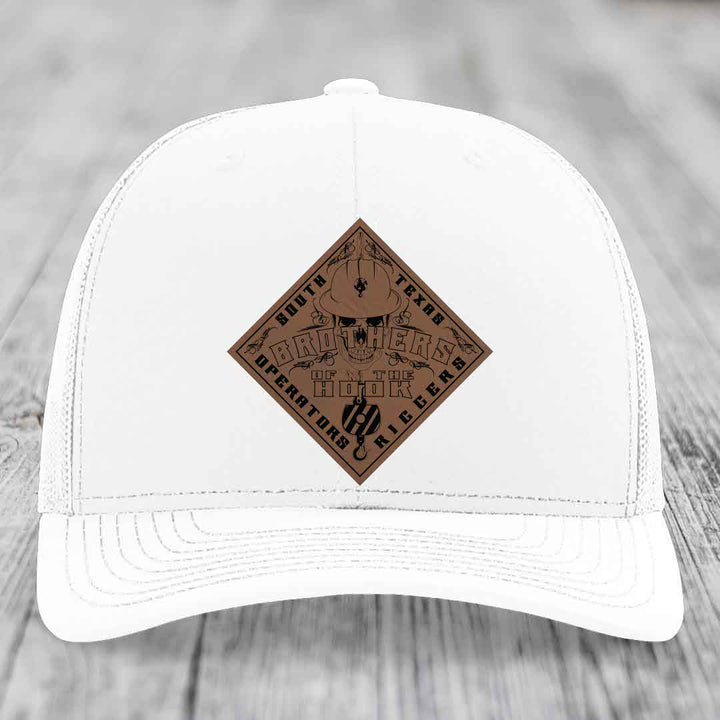 Brothers of the Hook (South Texas) - Leather Patch Hat - Dark Brown to Black Patch - Richardson 112 Snapback Trucker Hat