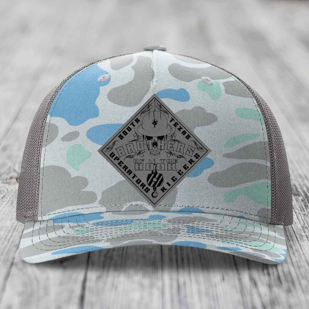 Brothers of the Hook (South Texas) - Leather Patch Hat - Grey to Black Patch - Richardson 112PFP Snapback Trucker Hat